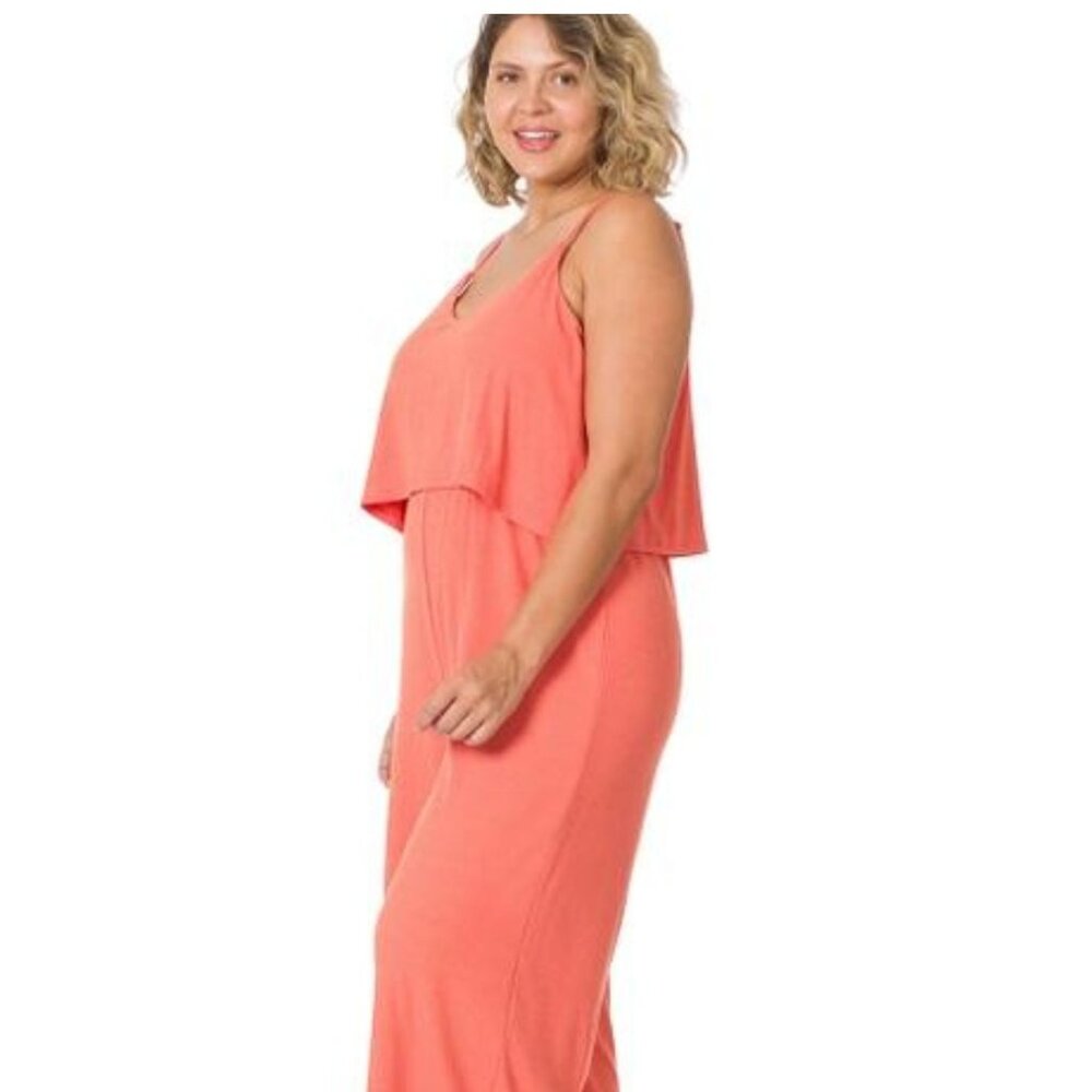 Plus Size Ribbed Double Layer Jumpsuit - Picture 2 of 2